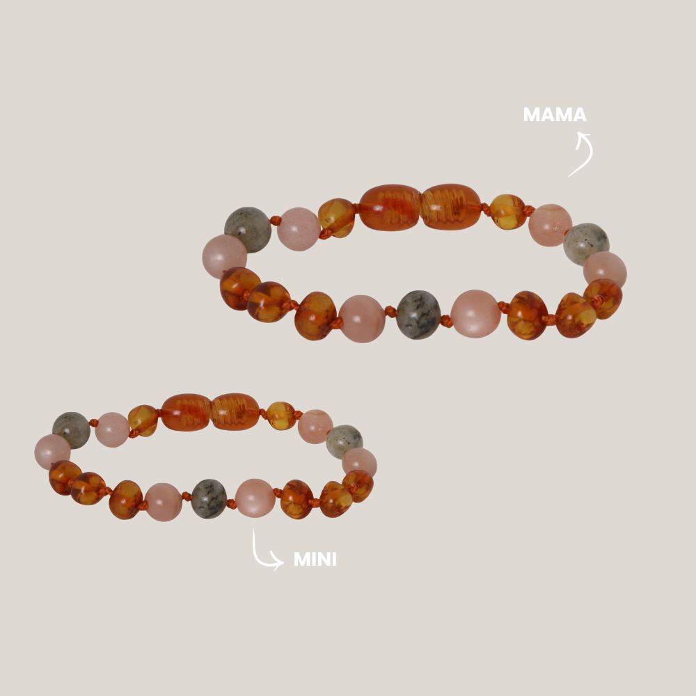 Matching armbandjes – Barnsteen, Labradoriet & Zonnesteen | Bescherming & Vertrouwen