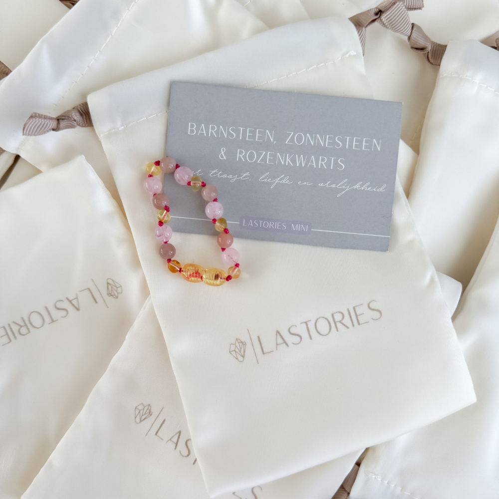 Armband Barnsteen, Rozenkwarts en Zonnesteen - Matching