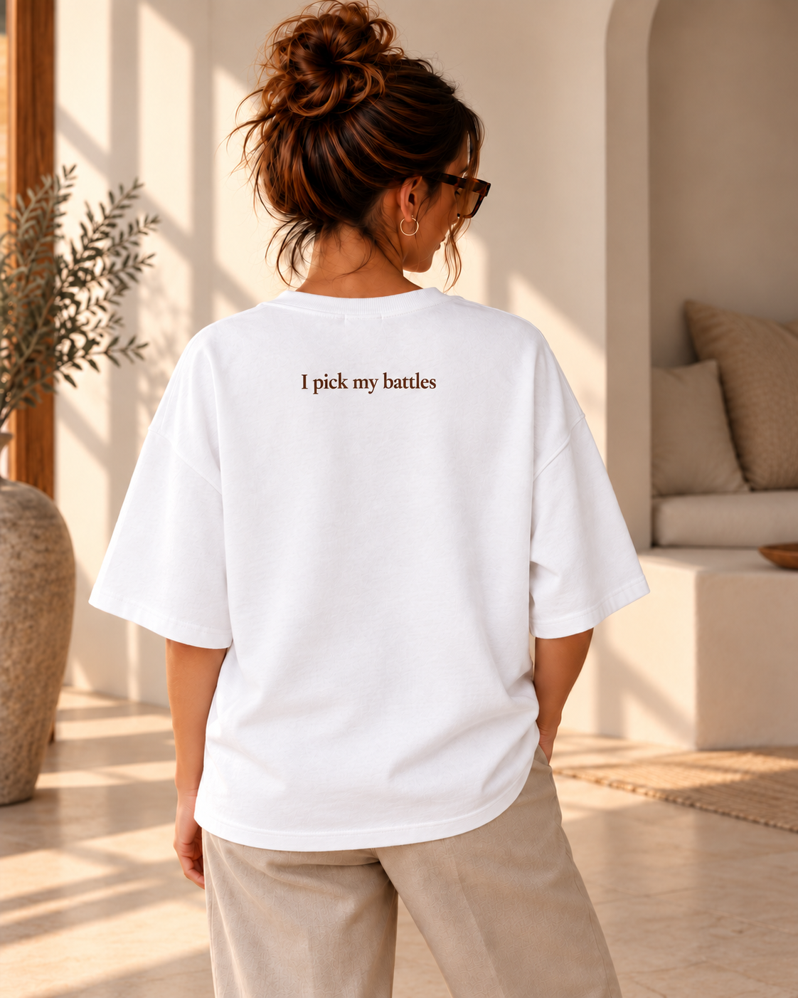T-shirt I pick my battles - Wit (mama)