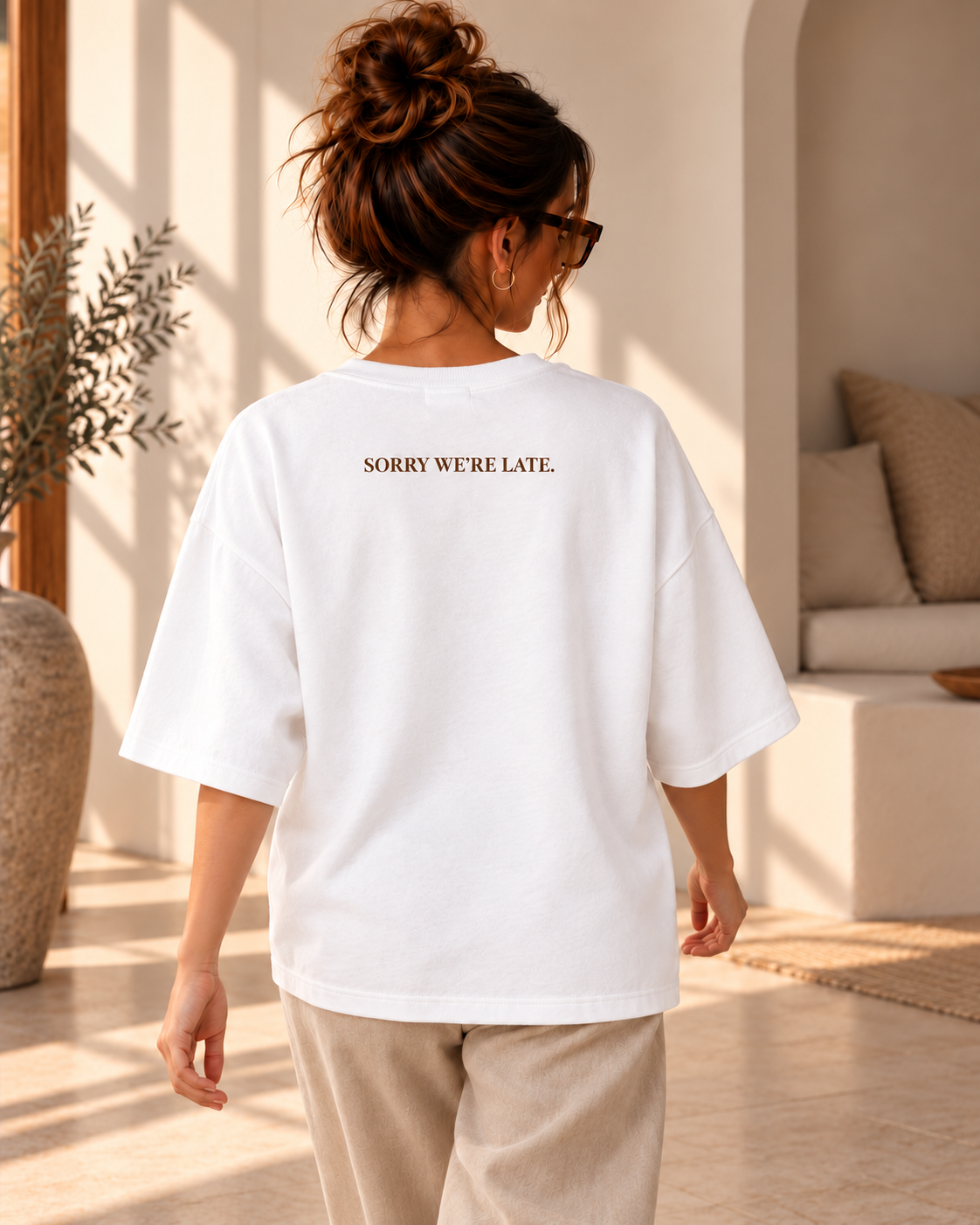 T-shirt Sorry we’re late - Wit (mama)