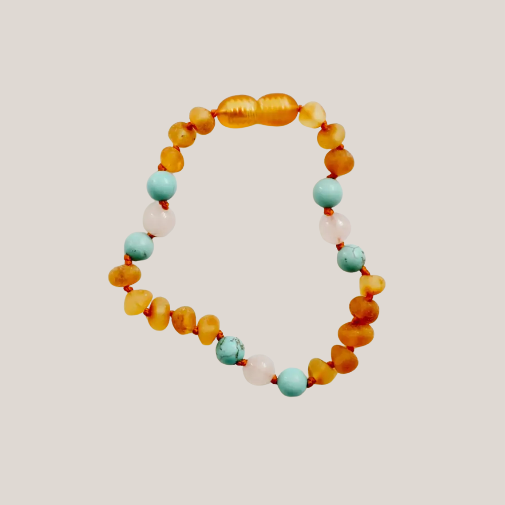 Armband Barnsteen, Turkoois & Rozenkwarts – Matching