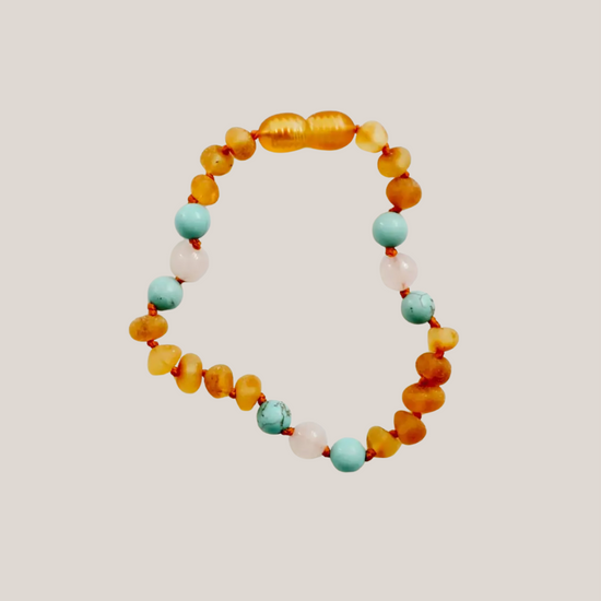 Armband Barnsteen, Turkoois & Rozenkwarts – Matching