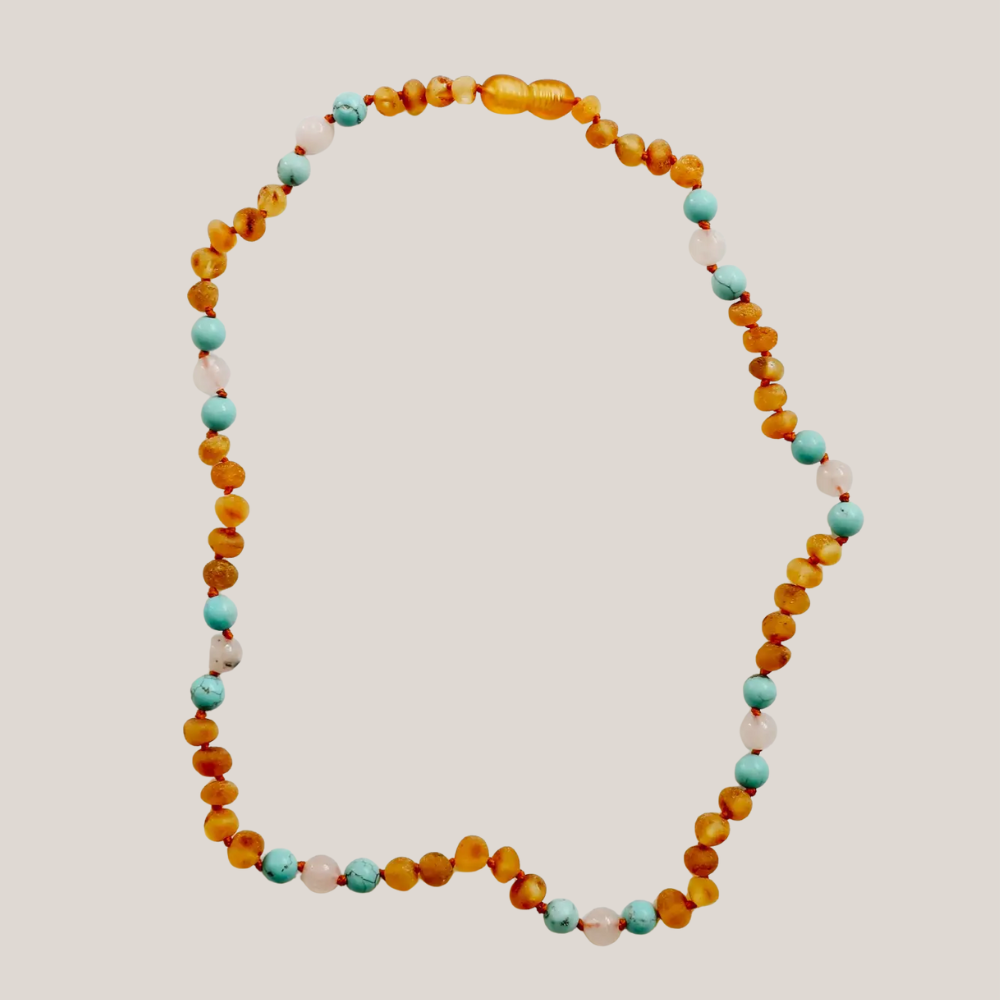 Ketting Barnsteen, Turkoois & Rozenkwarts – Matching