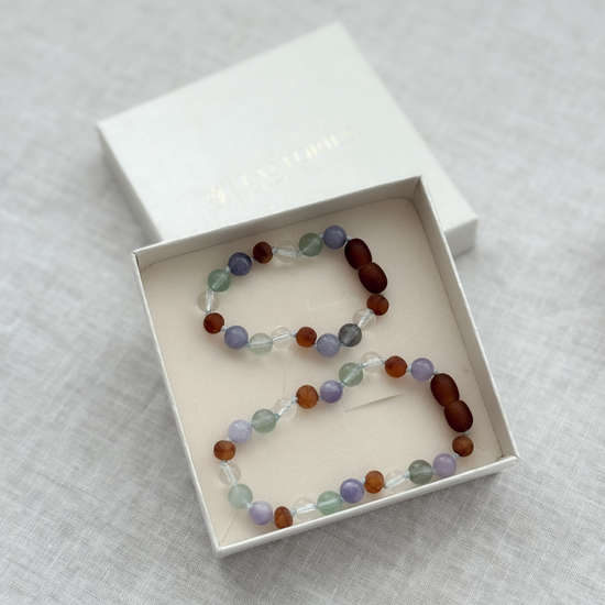 Moeder & Dochter Armbandjes – Barnsteen & Fluoriet | Beschermende Rust