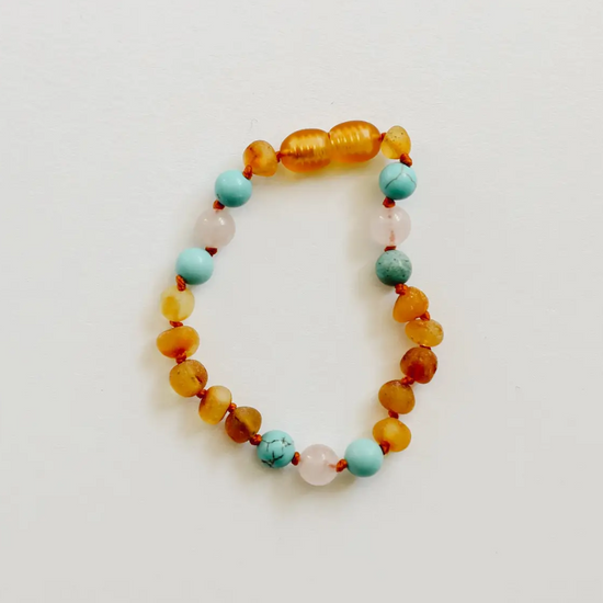 Armband Barnsteen, Turkoois & Rozenkwarts – Matching