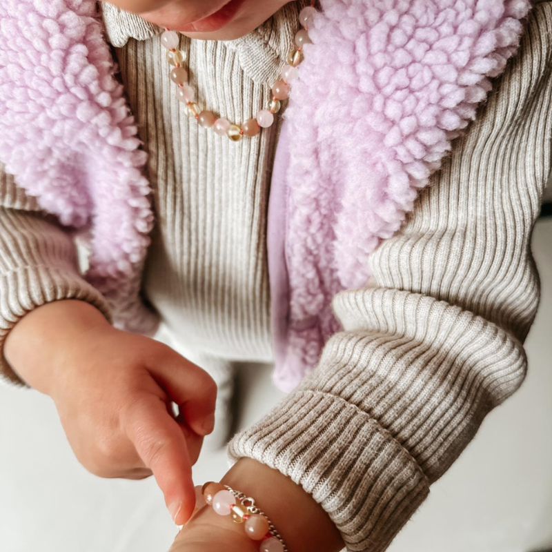 Armband Barnsteen, Rozenkwarts en Zonnesteen - Matching