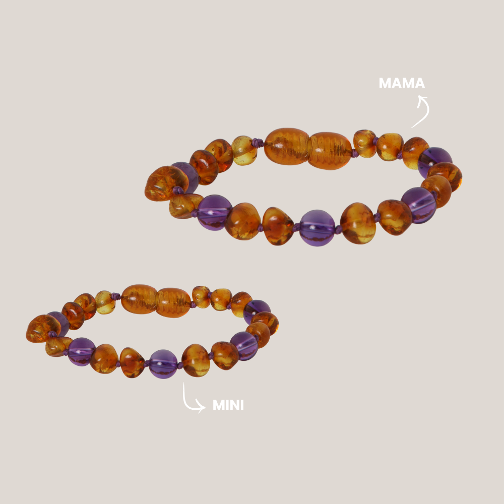 Matching armbandjes – Barnsteen & Amethist | Warmte & Rust