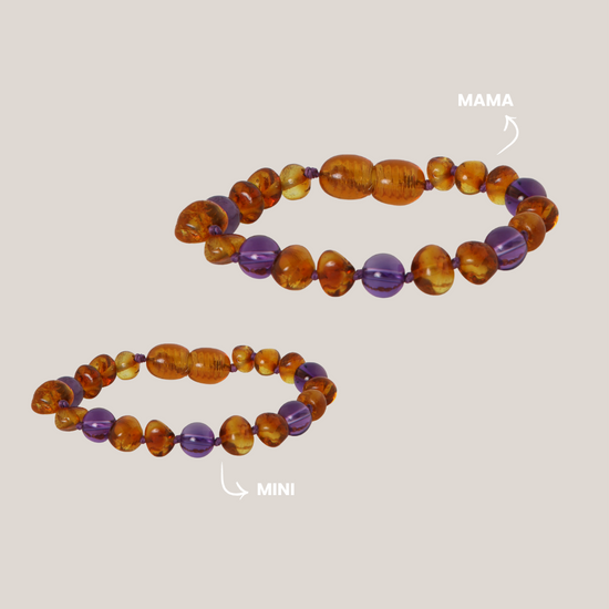 Matching armbandjes – Barnsteen & Amethist | Warmte & Rust