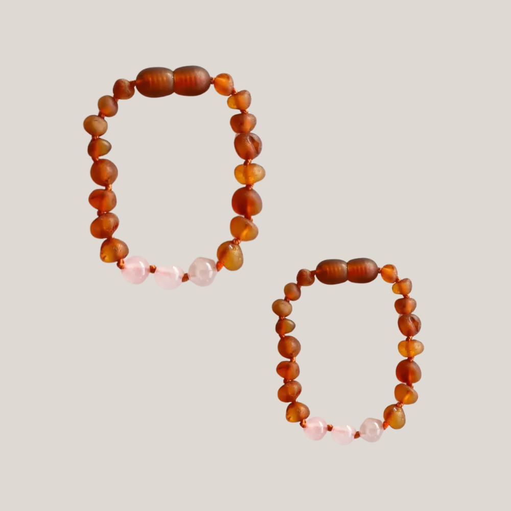 Moeder & Dochter Armbandjes – Barnsteen & Rozenkwarts | Liefdevolle Geborgenheid