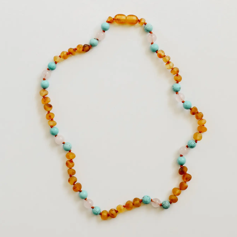 Ketting Barnsteen, Turkoois & Rozenkwarts – Matching