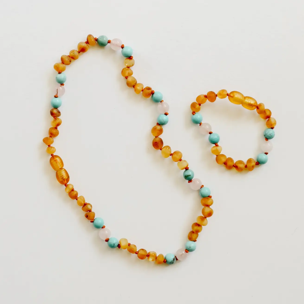 Ketting Barnsteen, Turkoois & Rozenkwarts – Matching