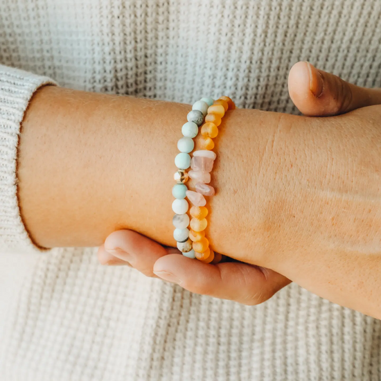 Armband Barnsteen & Rozenkwarts – Volwassenen