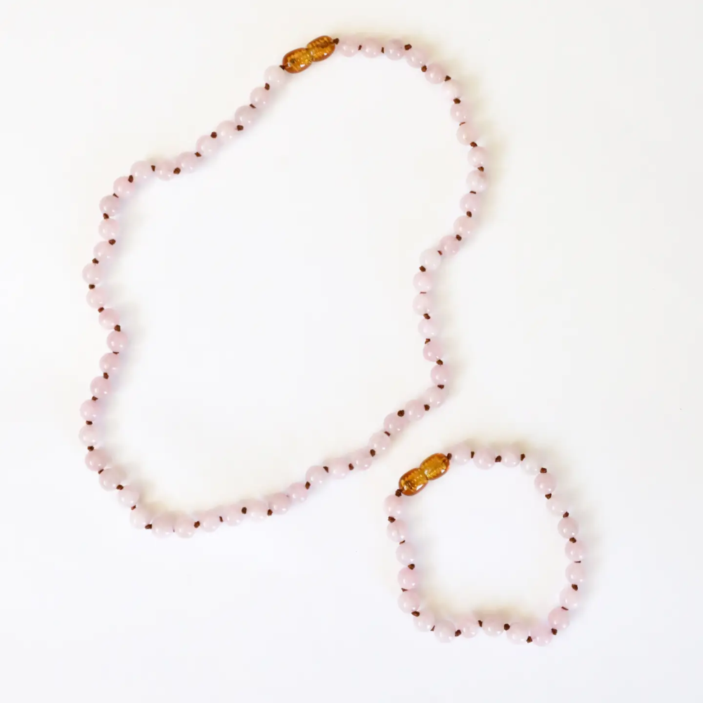 Armband Barnsteen & Rozenkwarts – Volwassenen