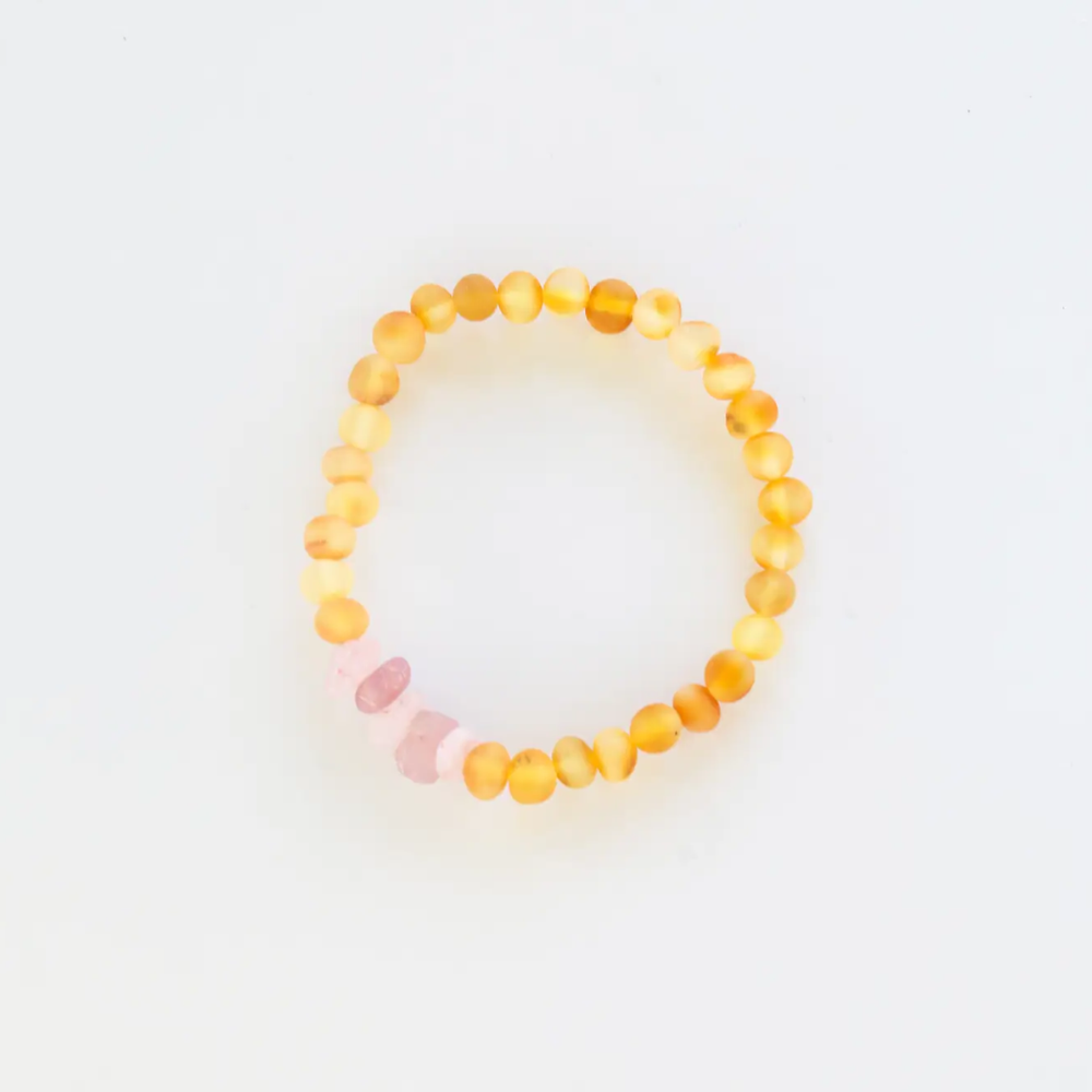Armband Barnsteen & Rozenkwarts – Volwassenen