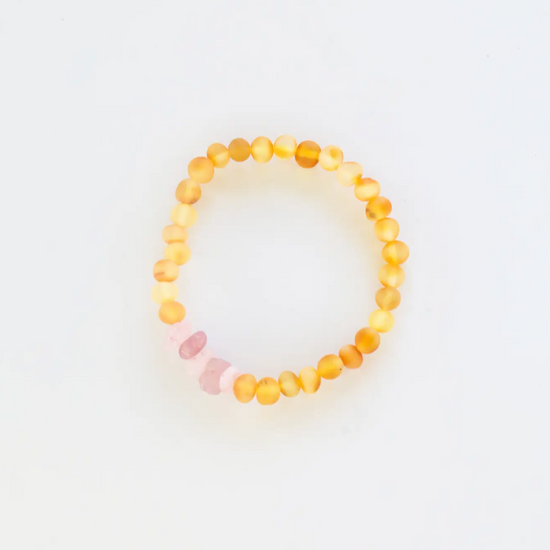 Armband Barnsteen & Rozenkwarts – Volwassenen