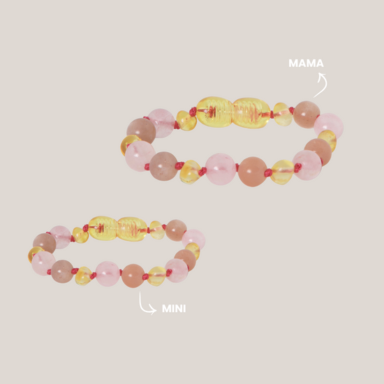 Matching armbandjes – Barnsteen, Rozenkwarts & Zonnesteen | Liefde & Energie