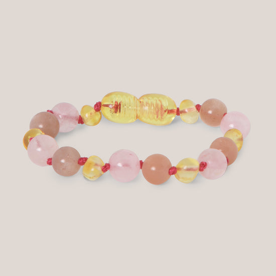 Armband Barnsteen, Rozenkwarts en Zonnesteen - Matching