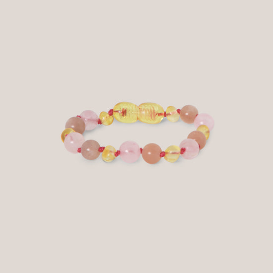 Armband Barnsteen, Rozenkwarts en Zonnesteen - Matching