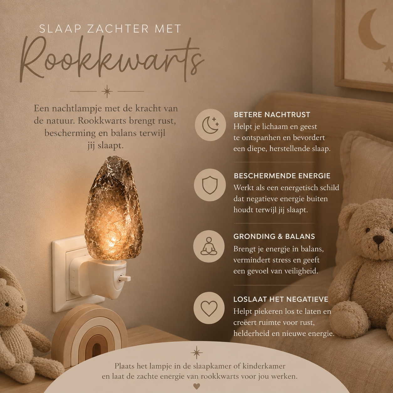 Nachtlampje met Rookkwarts – beschermende energie