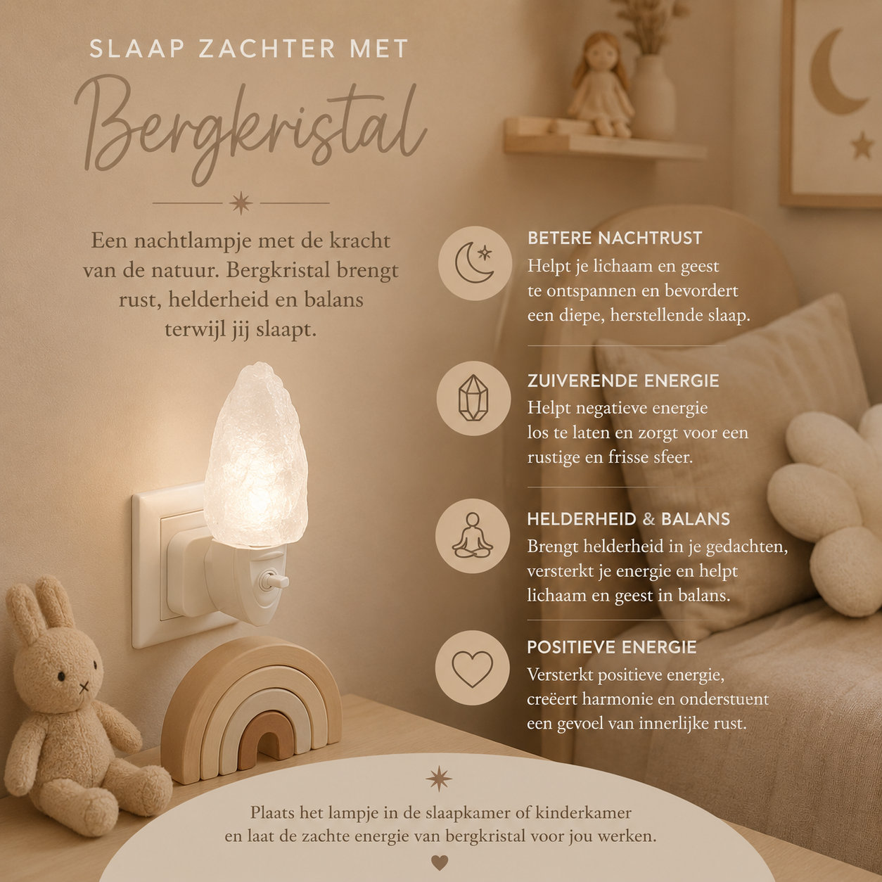 Nachtlampje met Bergkristal – zuiverende energie