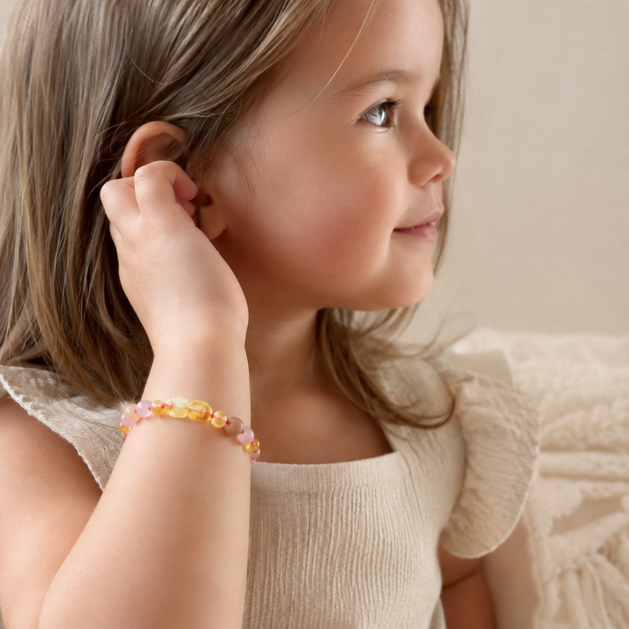 Armband Barnsteen, Rozenkwarts en Zonnesteen - Matching