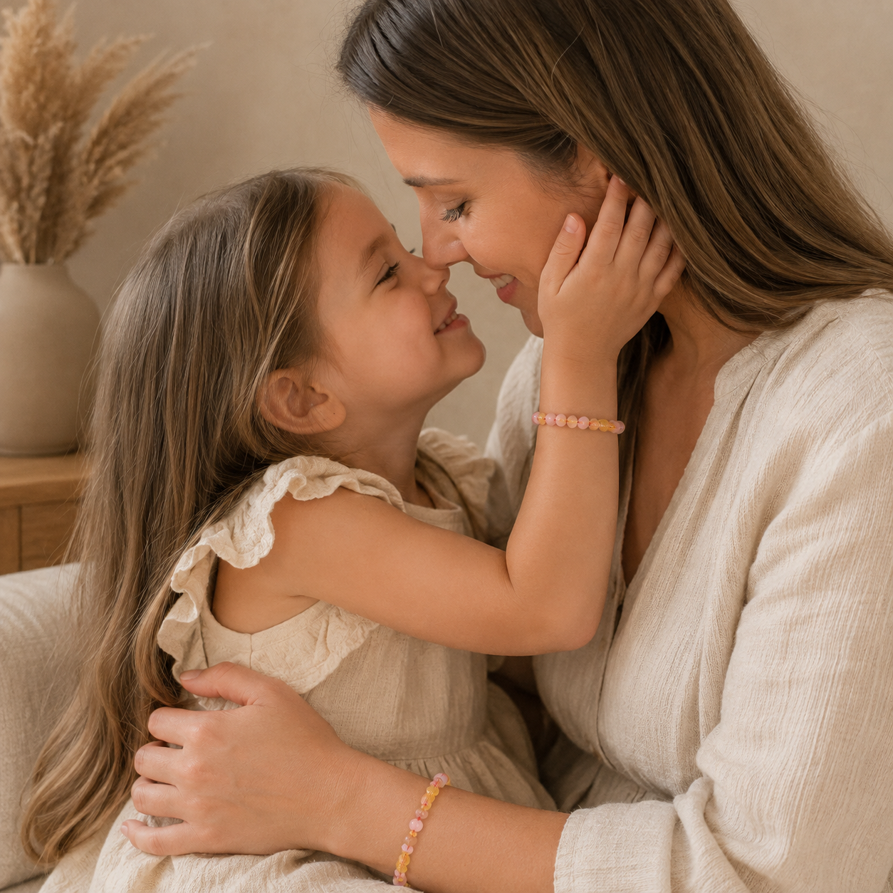 Matching armbandjes – Barnsteen, Rozenkwarts & Zonnesteen | Liefde & Energie