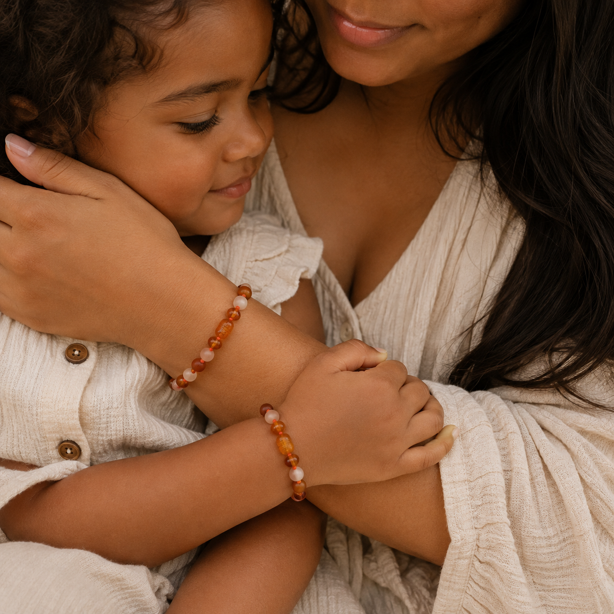 Matching armbandjes – Barnsteen, Rode Jaspis & Zonnesteen | Kracht & Positiviteit